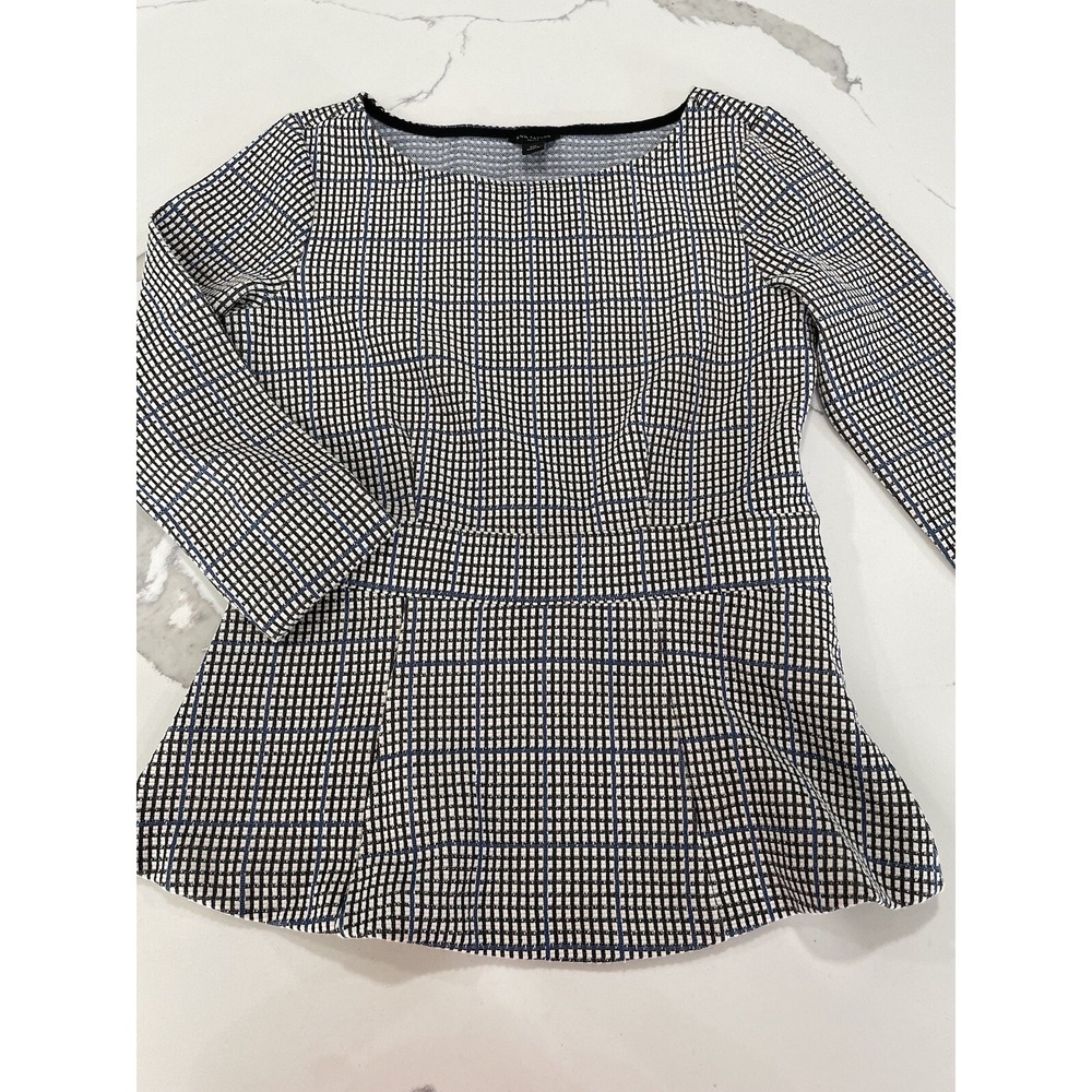 Ann Taylor Checkered Peplum Top SZ XS PETITE XSP AK106